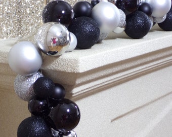 1.8m Black and Silver Christmas Bauble Garland Mixed Festive Swag 6ft Stunning Lit or Unlit