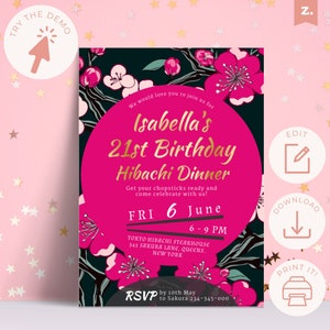 Pink Hibachi Birthday Invite | INSTANT DOWNLOAD | Hibachi Dinner Party | Japanese Party | Dinner Party Invite | Hibachi Party Invitation HI2