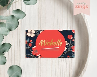 Hibachi Place Card | INSTANT DOWNLOAD | Hibachi Dinner Party Name Card | Japanese Party Place Card | Red Cherry blossom Place Card HI1