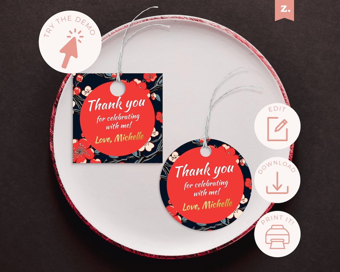Hibachi Thank You Tag INSTANT DOWNLOAD Hibachi Dinner Party Japanese ...