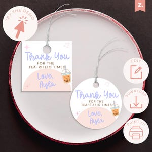 Boba Tea Party Thank you tag | INSTANT DOWNLOAD | Bubble Tea Party favor tag | Boba Party Decoration Gift tag - Editable boba tea tag BP1