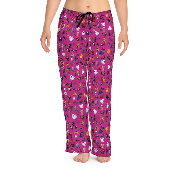 Pink Halloween Print Women's Pajama Pants AOP XS 2XL 