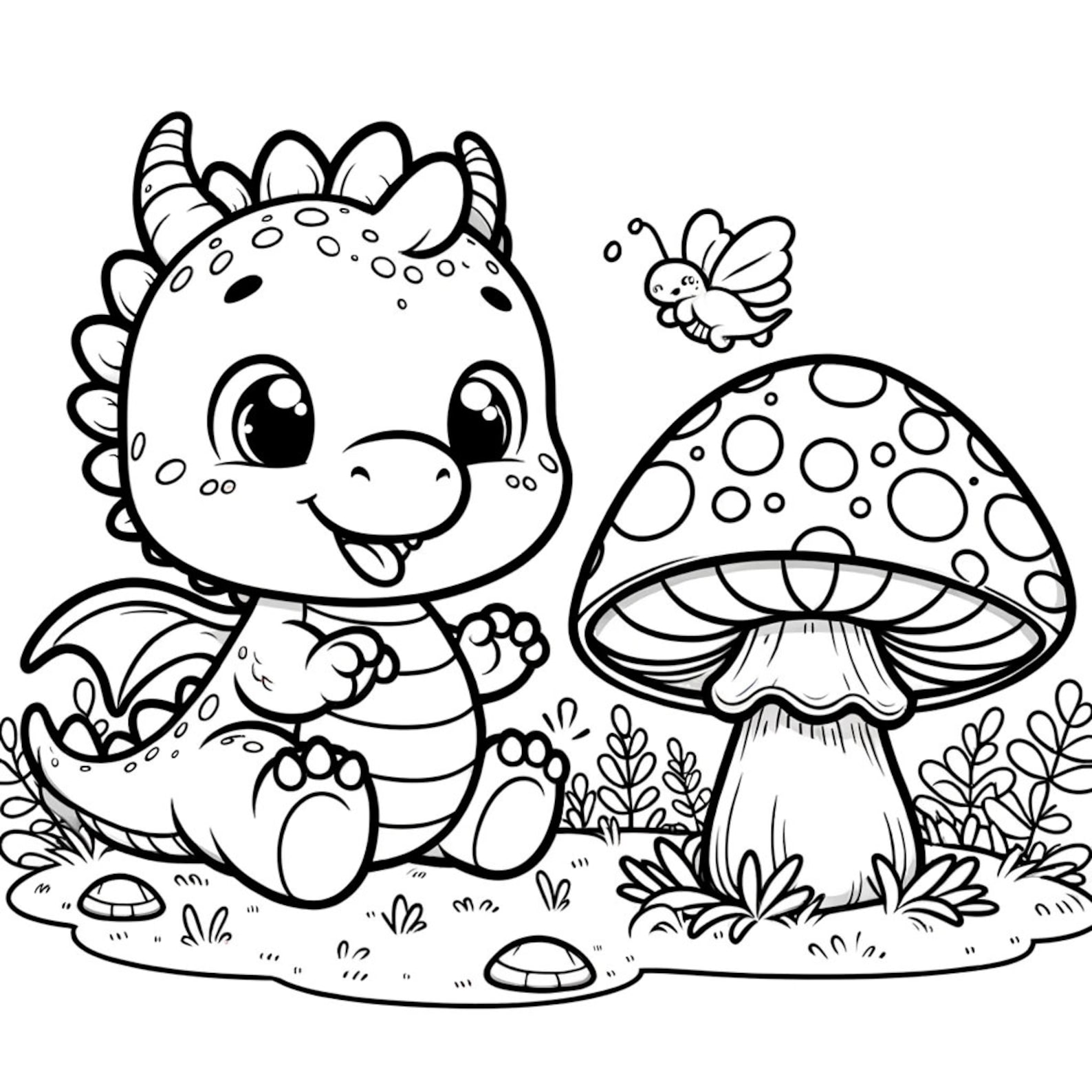 20 Baby Dragon Coloring Pages, Mushroom Coloring Pages, Fantasy Dragon ...