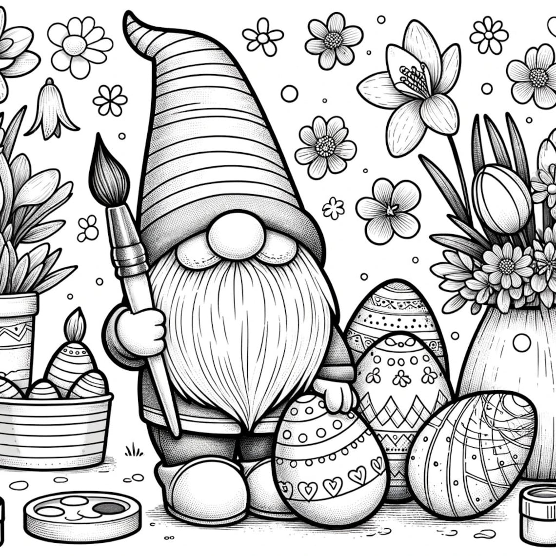 10 Easter Gnome Coloring Pages, Easter Gnome Coloring Bundle, Gnome