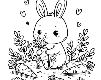25 rabbit coloring pack, cute rabbit coloring pages, Easter coloring bundle, Easter bunny coloring, Easter coloring