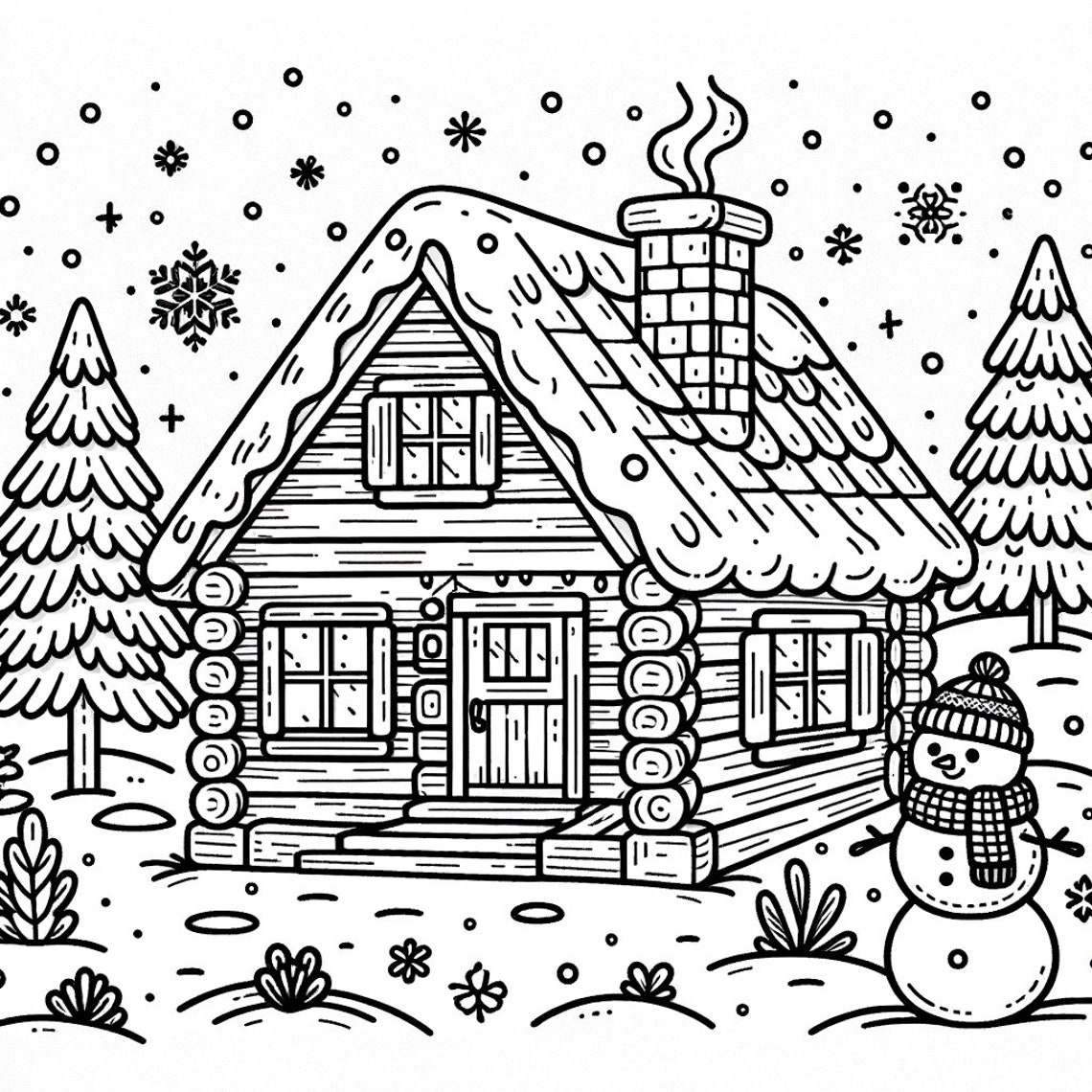 5 Winter Cabin Coloring Pages, Winter Coloring Pages, Snowy Coloring ...
