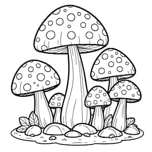 20 blooming mushroom coloring pages, mushroom coloring, stress relief coloring, mushroom coloring pages, cute mushrooms, gift idea coloring