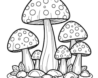 20 blooming mushroom coloring pages, mushroom coloring, stress relief coloring, mushroom coloring pages, cute mushrooms, gift idea coloring