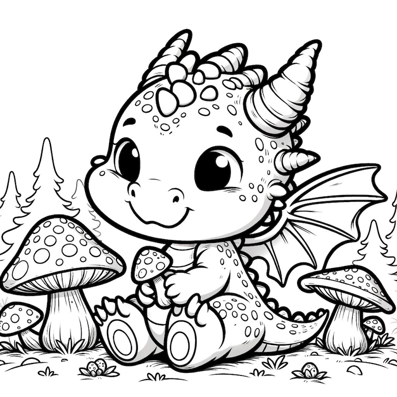 20 Baby Dragon Coloring Pages, Mushroom Coloring Pages, Fantasy Dragon ...