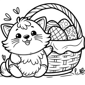 10 Easter kitten coloring pages, easter coloring pages, kitten coloring pages, cute cat coloring, easter basket coloring, cute easter gift