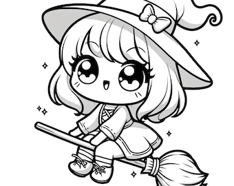10 witch coloring pages, cute witch coloring pages, pretty witch coloring pages, cute coloring gift, gift idea, coloring witches, witch