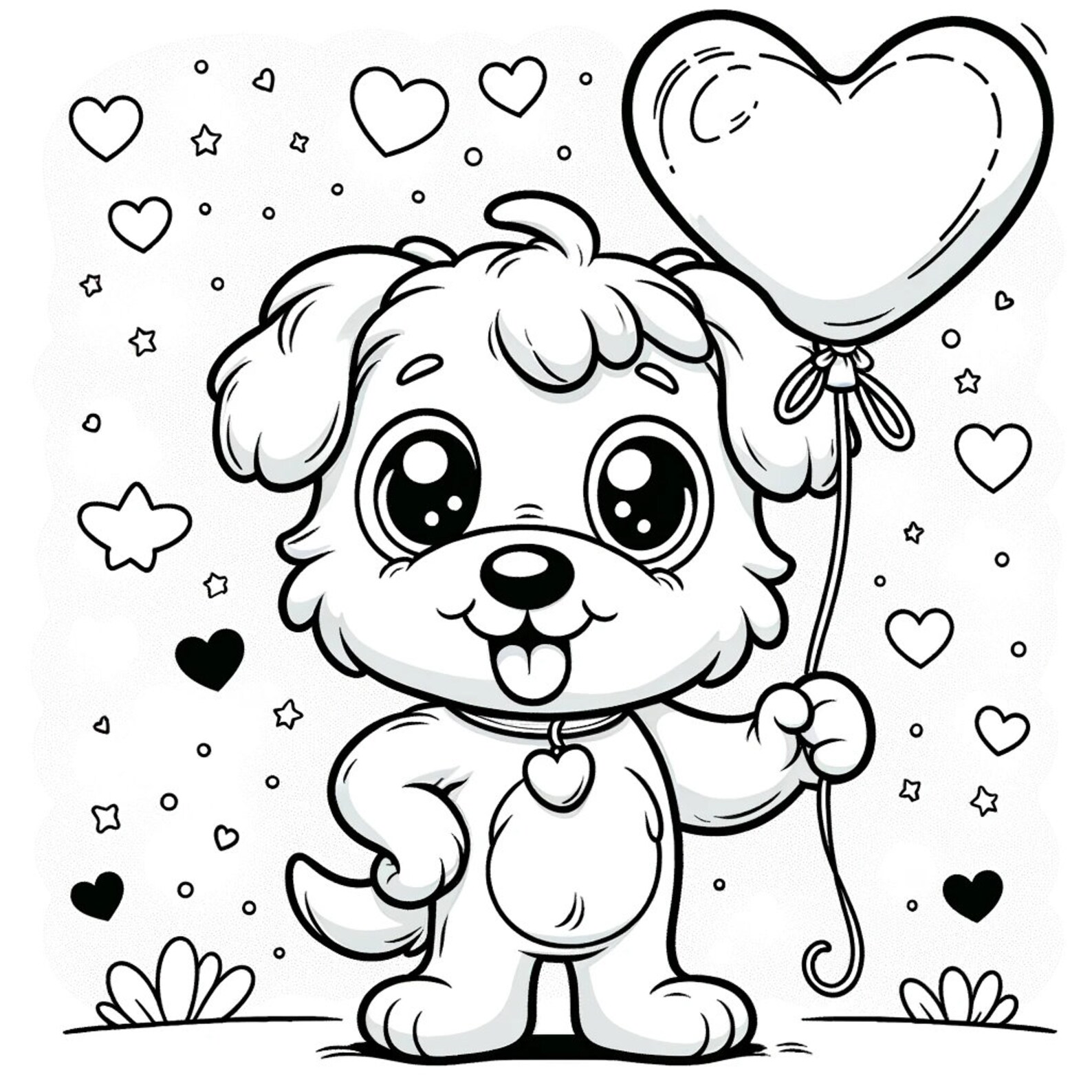 5 Valentine Dog Themed Coloring Pages, 5 Cute Love Coloring Pages, Cute