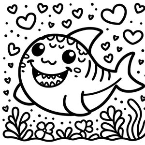 5 cute shark coloring pages, marine life coloring, shark coloring, aquatic coloring.