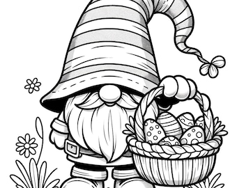 10 Easter gnome coloring pages, Easter gnome coloring bundle, gnome coloring, Easter coloring