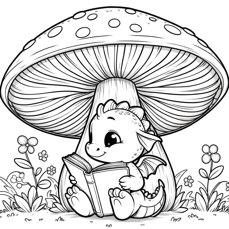 20 Baby Dragon Coloring Pages, Mushroom Coloring Pages, Fantasy Dragon ...