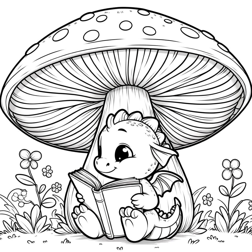 20 Baby Dragon Coloring Pages, Mushroom Coloring Pages, Fantasy Dragon ...