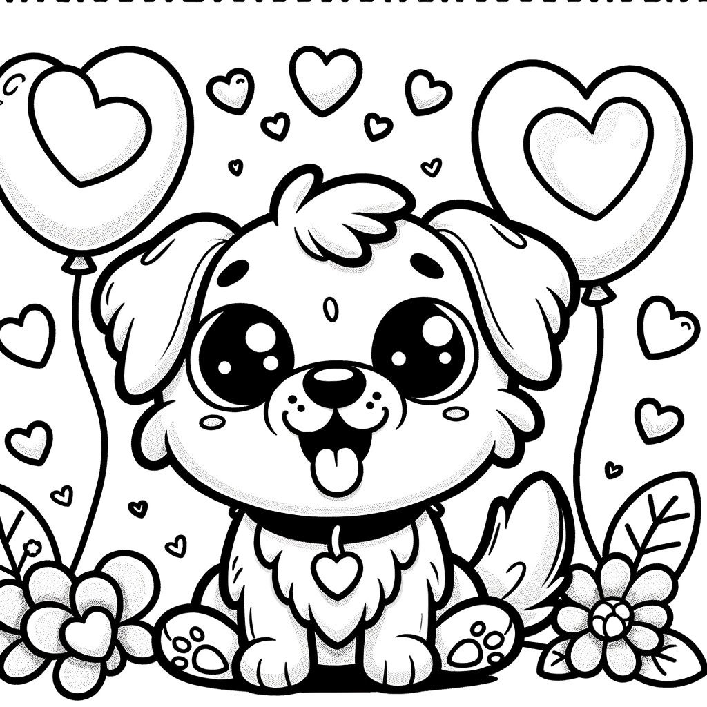 5 Valentine Dog Themed Coloring Pages, 5 Cute Love Coloring Pages, Cute ...