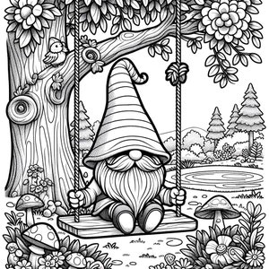 10 Gnome Coloring Pages, Enchanted Gnome Coloring Page, Fantasy Gnome