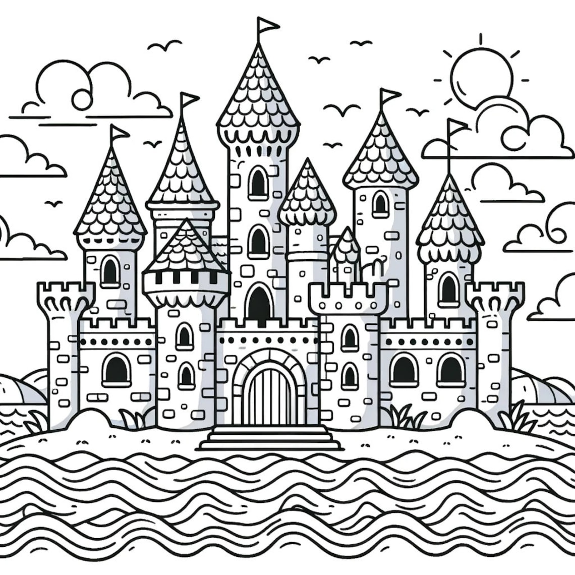 5 Castle Coloring Pages, Fantasy Castle Coloring, Adult Coloring, Kids ...