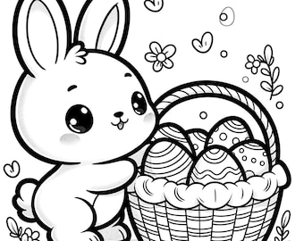 5 Easter coloring pages, Easter coloring bundle, Easter bunny coloring, Easter egg coloring