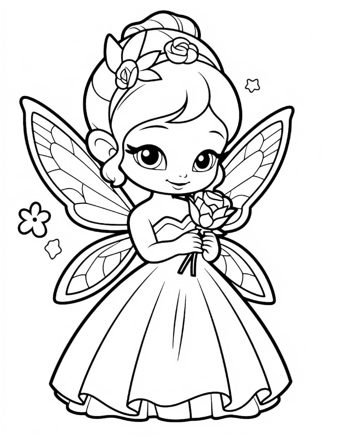 5 Fairy Coloring Pages, Enchanted Fairy Coloring Page, Fantasy Fairy Coloring, Cute Fairy