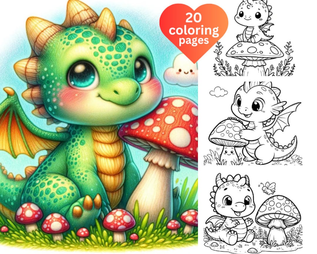 20 Baby Dragon Coloring Pages, Mushroom Coloring Pages, Fantasy Dragon ...