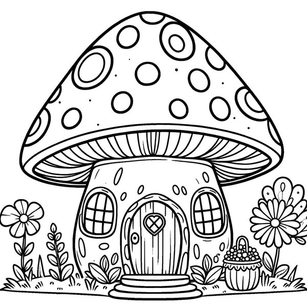 30 mushroom house coloring pages, enchanted mushroom house bundle, cute mushroom house