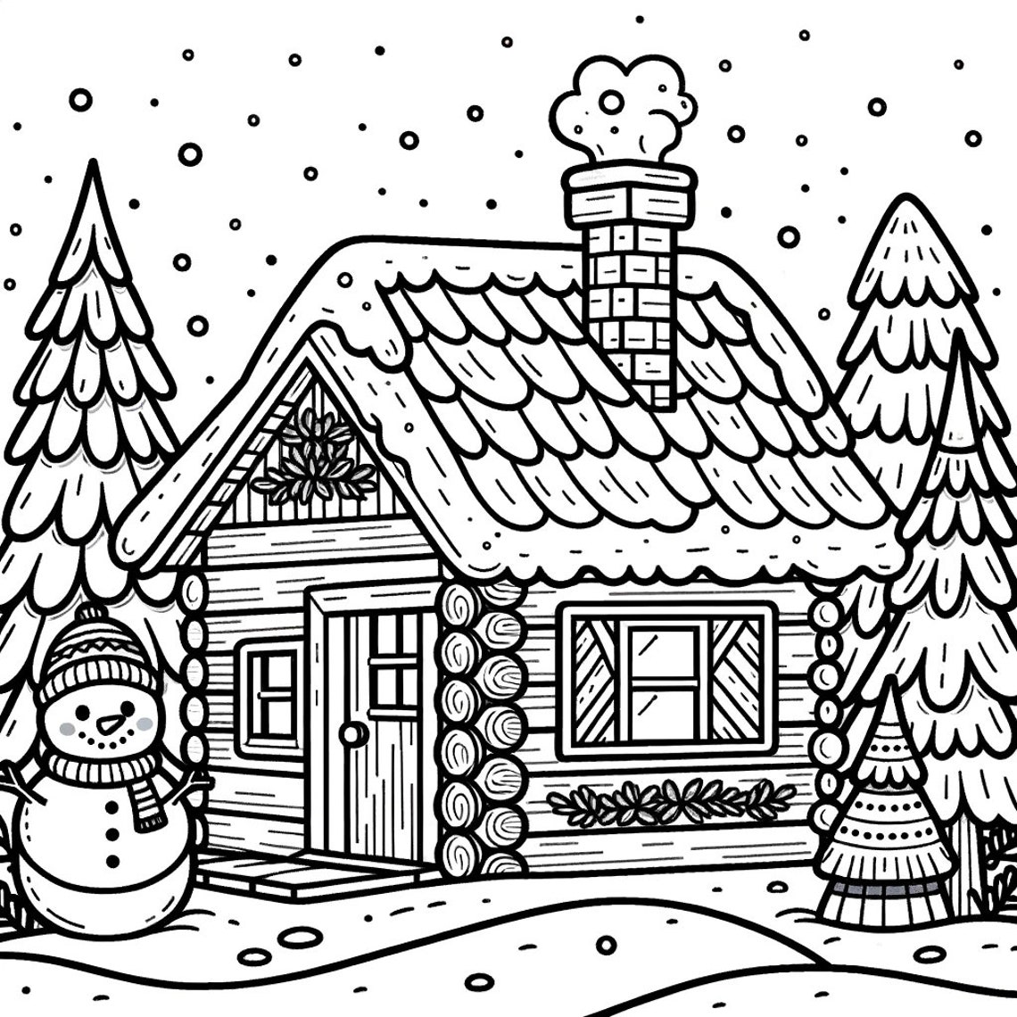5 Winter Cabin Coloring Pages, Winter Coloring Pages, Snowy Coloring ...