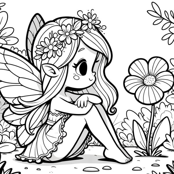 5 fairy coloring pages, enchanted fairy coloring page, fantasy fairy coloring