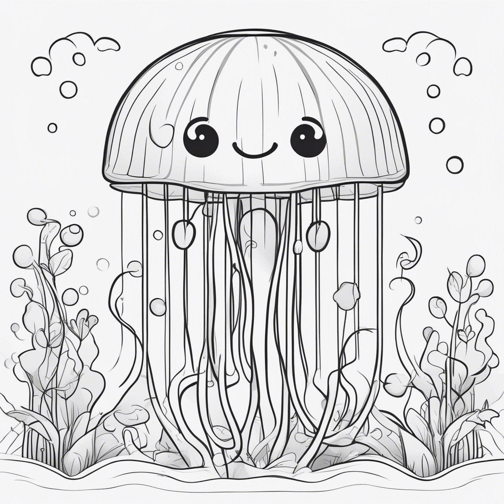5 Cute Jellyfish Coloring Pages Jellyfish Coloring Aquatic - Etsy