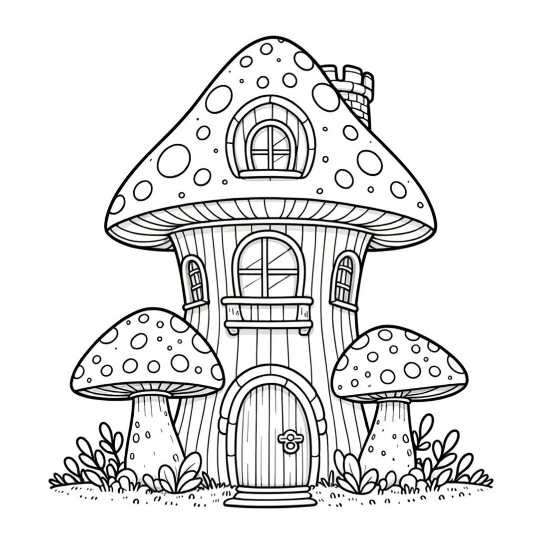 20 Mushroom House Coloring Pages, Enchanted Mushroom House Bundle, Cute ...