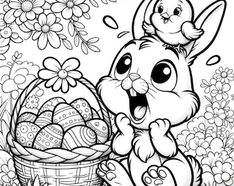 25 Easter coloring pages, Easter coloring bundle, Easter bunny coloring, Easter egg coloring