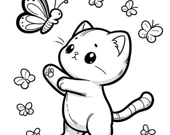 25 cute kitten coloring pages, cute cat coloring pages, cat coloring pack