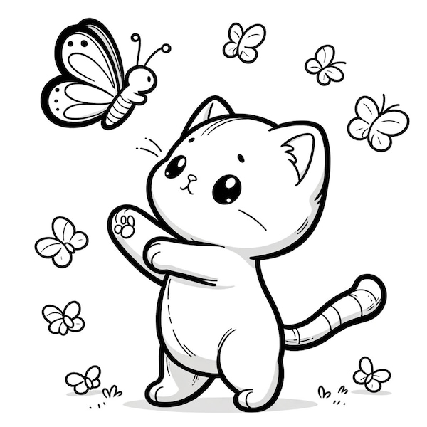 25 cute kitten coloring pages, cute cat coloring pages, cat coloring pack