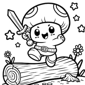 20 mushroom warrior coloring pages, mushroom coloring pages, cute mushrooms, kids coloring, mushrooms with swords, mushroom kingdom, gift