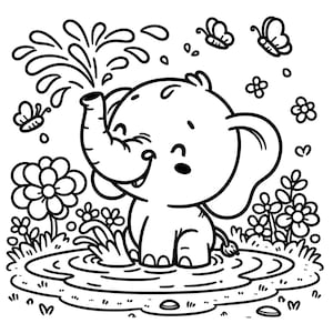 5 cute Elephant Coloring Page - kids animal coloring page, elephant coloring page, safari coloring page