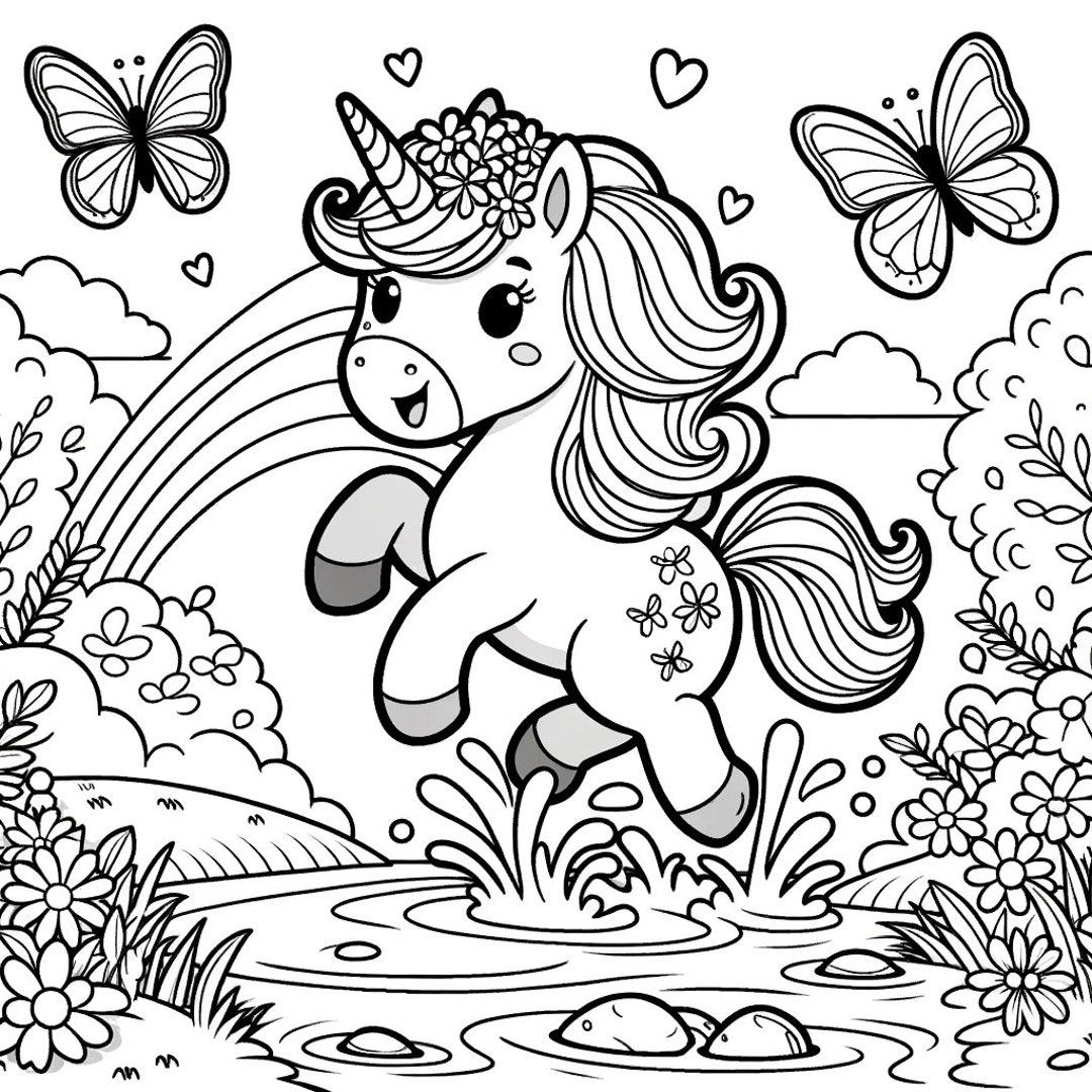 5 Cute Enchanted Unicorn Coloring Pages, Mystical Animal Coloring ...