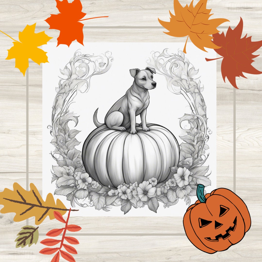 Halloween Dog Coloring Spooky Pumpkin Dog Coloring Pumpkin - Etsy