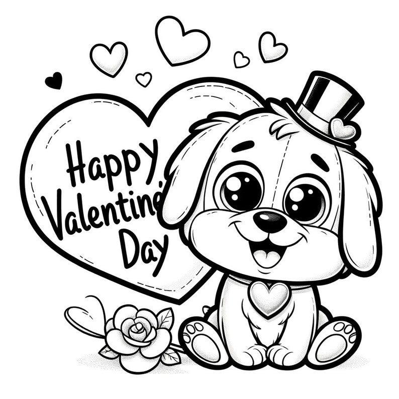 5 Valentine Dog Themed Coloring Pages, 5 Cute Love Coloring Pages, Cute