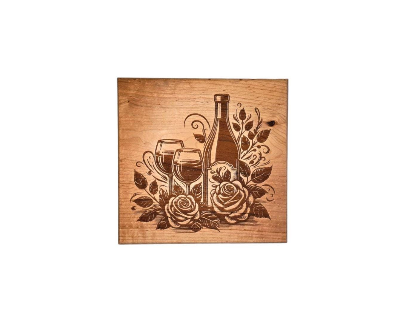 Handcrafted Wine & Roses Wall Hanging – Cherry Wood with Routed Edges