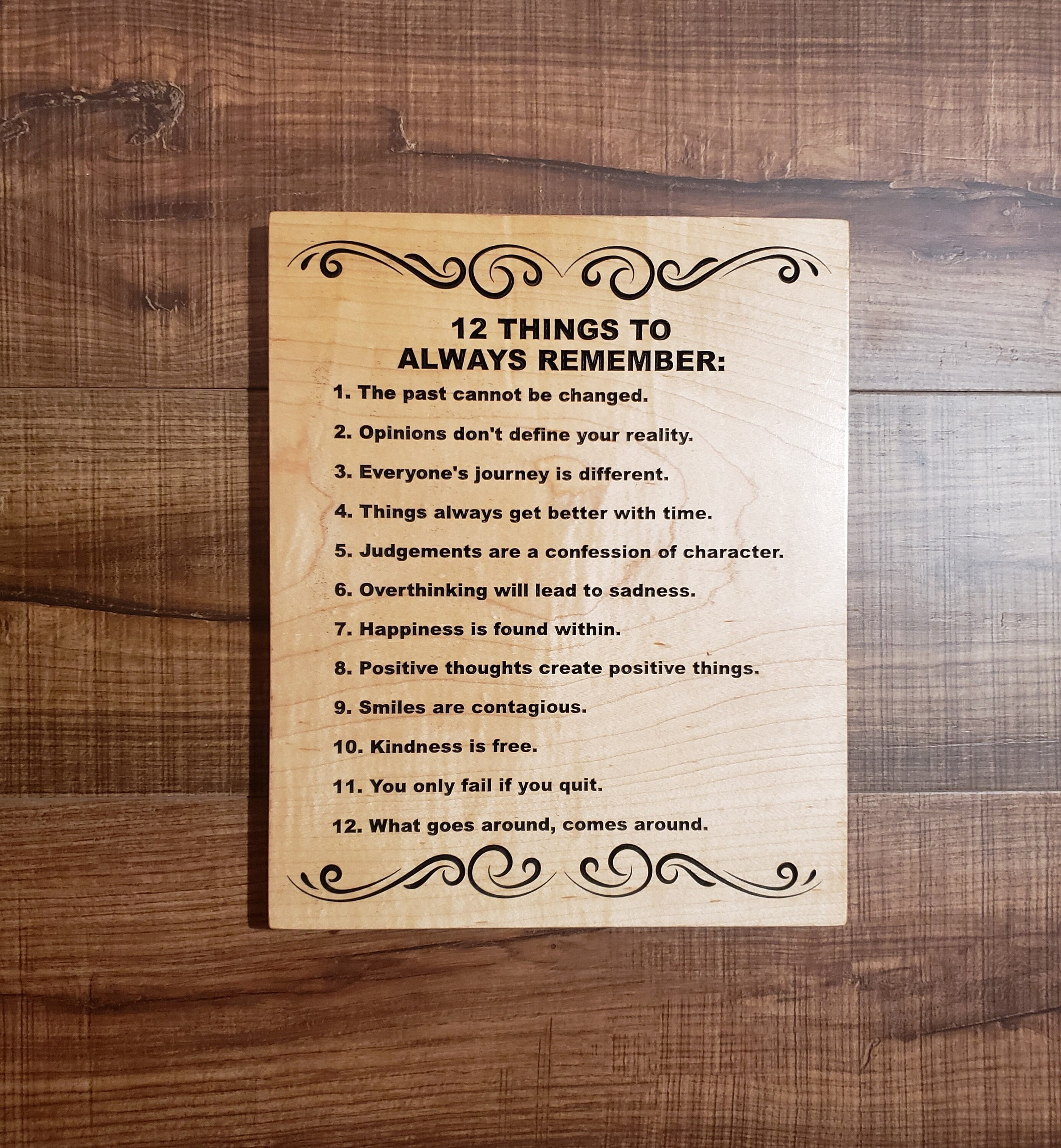 Handcrafted “12 Things to Always Remember” Wall Hanging – Maple Wood Inspirational Sign