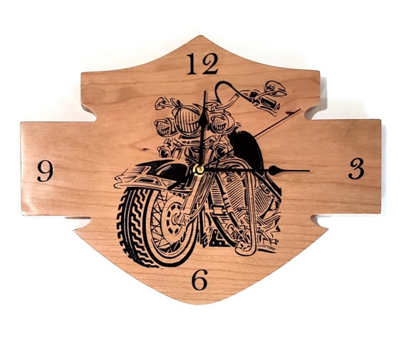 Hand-painted cherry wood motorcycle wall clock