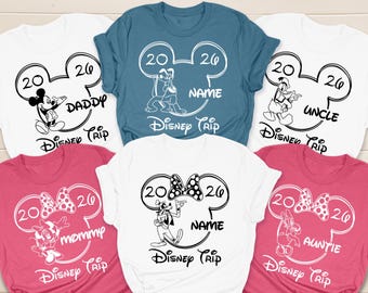 Custom Name Disney Trip 2026 Shirts, Personalized Disney Family Vacation Shirt, Matching Disneyworld Squad Tees, Mickey and Friends Outfits