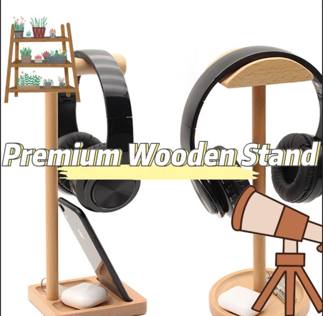 Desktop Solid Wood Headphone Display Rack Moveable Beech Wood - Etsy