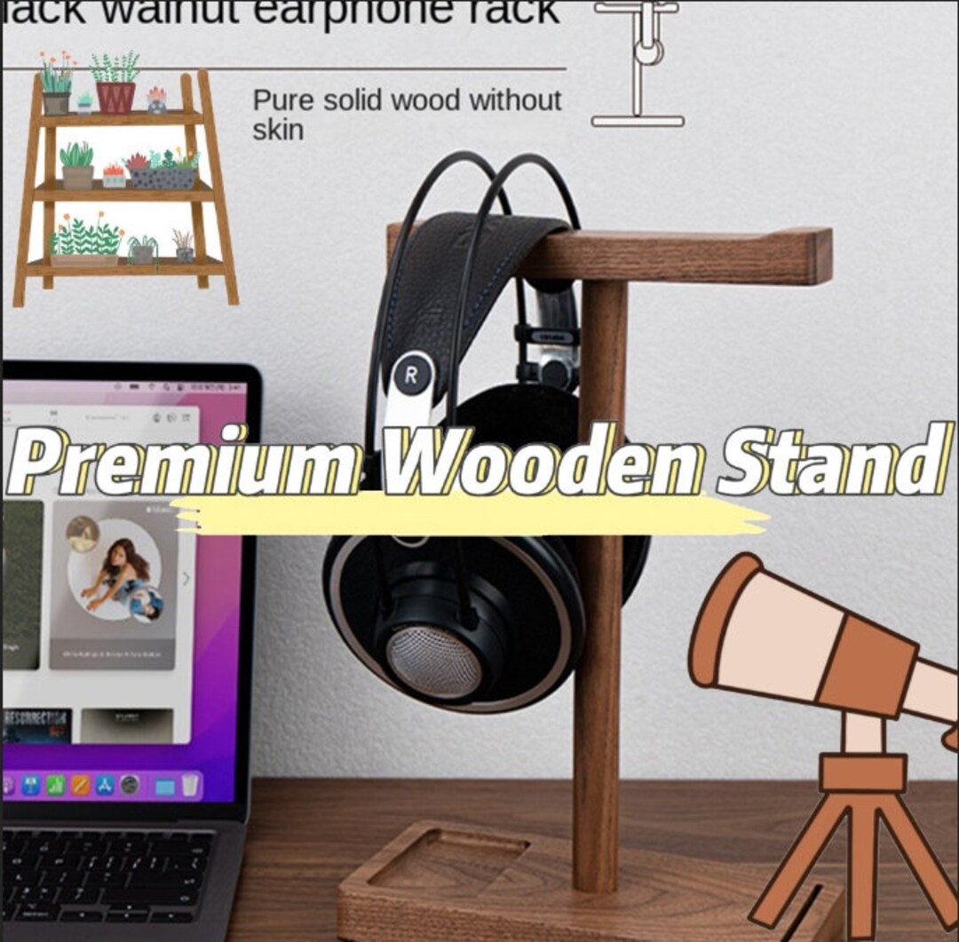Black Walnut Solid Wood Headphone Rack Creative Headphone Etsy