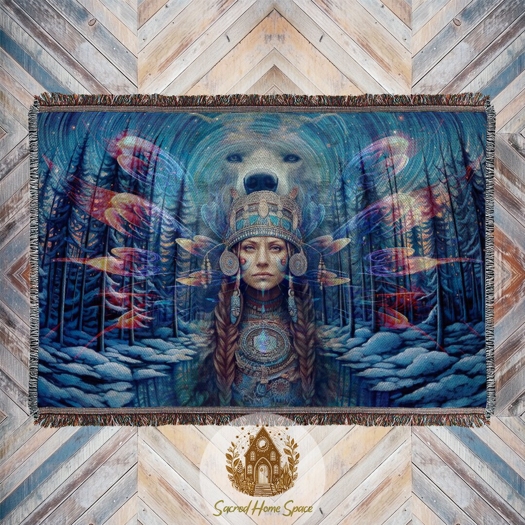 Psychedelic Visionary Art Woven Blanket , Colorful Bohemian Tapestry
