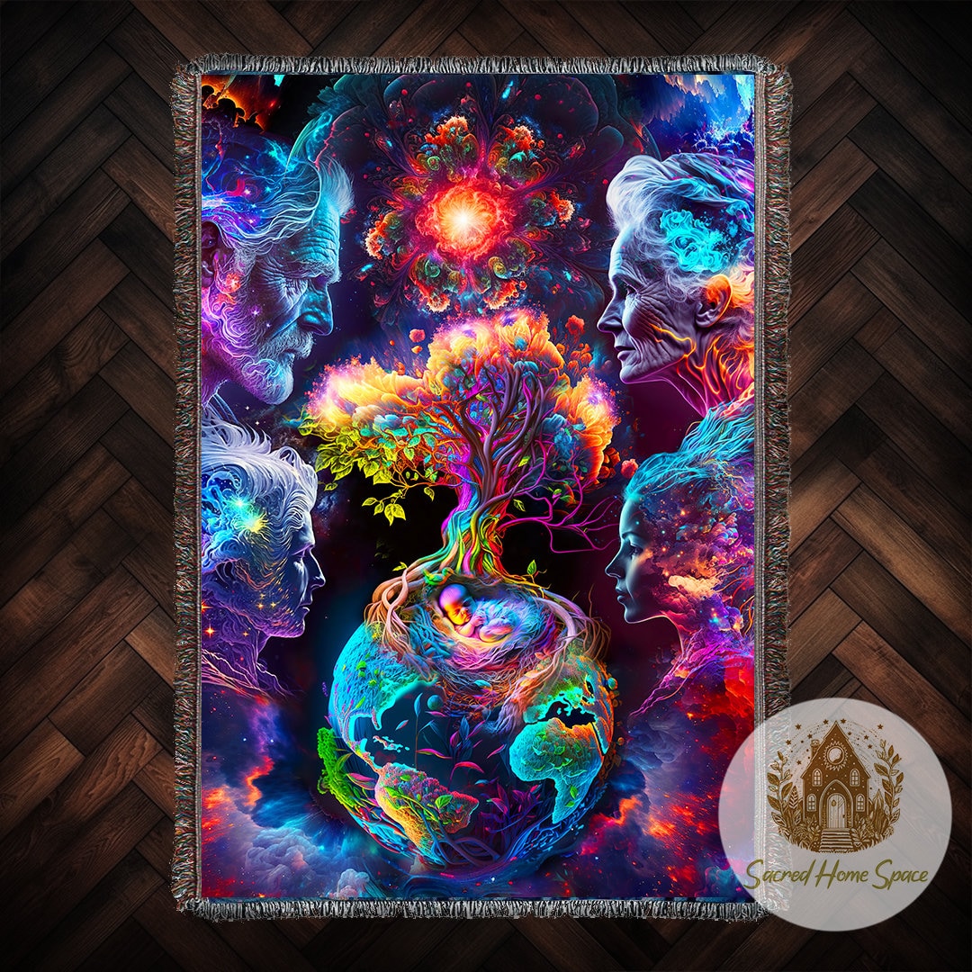 Psychedelic Visionary Art Woven Blanket With Sacred Lineage . Unique ...