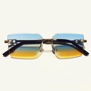 1970s Style Vintage Square Translucent Rimless Oversized Sunglasses