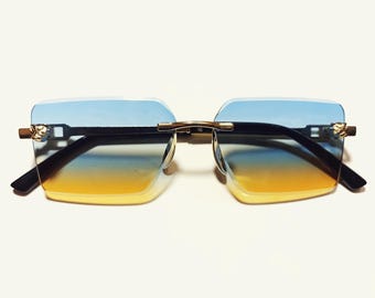 Vintage Viereckige Sonnenbrille im Stil der 1970er Jahre, randlos