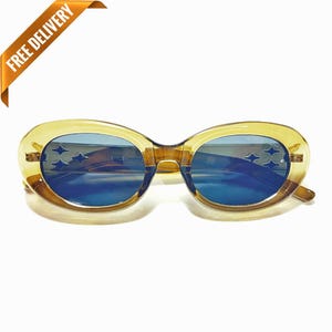 70年代 LOLA ヴィンテージスタイル 特大 イエロー 半透明 レディース サングラス
